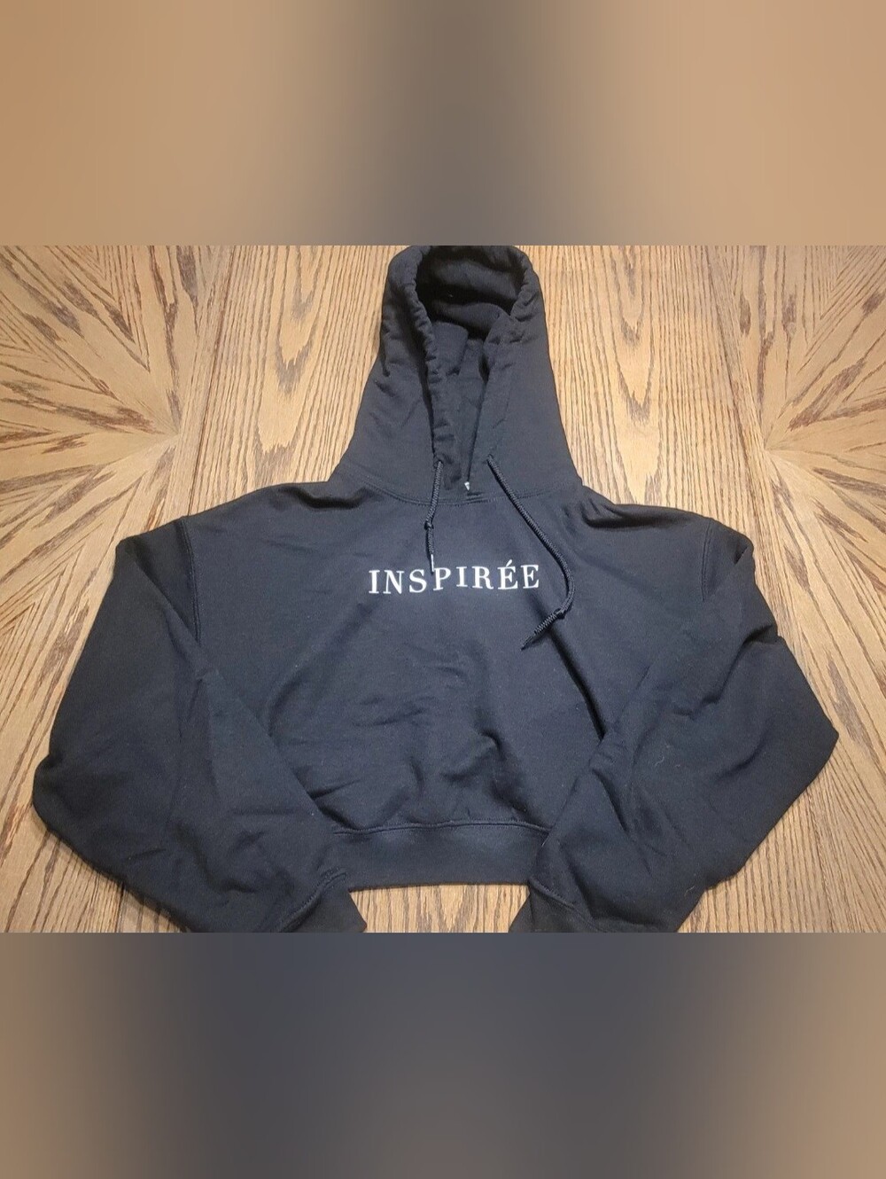 INSPIREÉ Black Hoodie Sweatshirt - Woman's Cropped Pullover (Medium) (1021)